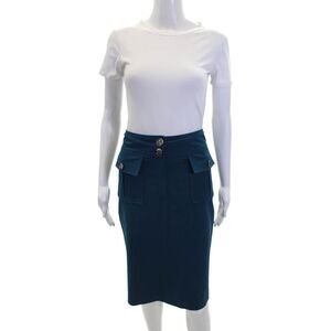 Anne Lore Womens Buttoned Double Pocket Straight Knee Length Skirt Blue Size 10